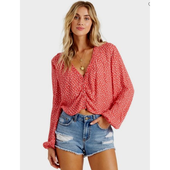 Billabong Tops - Billabong Womens Sz S Starry Nights Top Boho Cropped Long Sleeves Button Guava